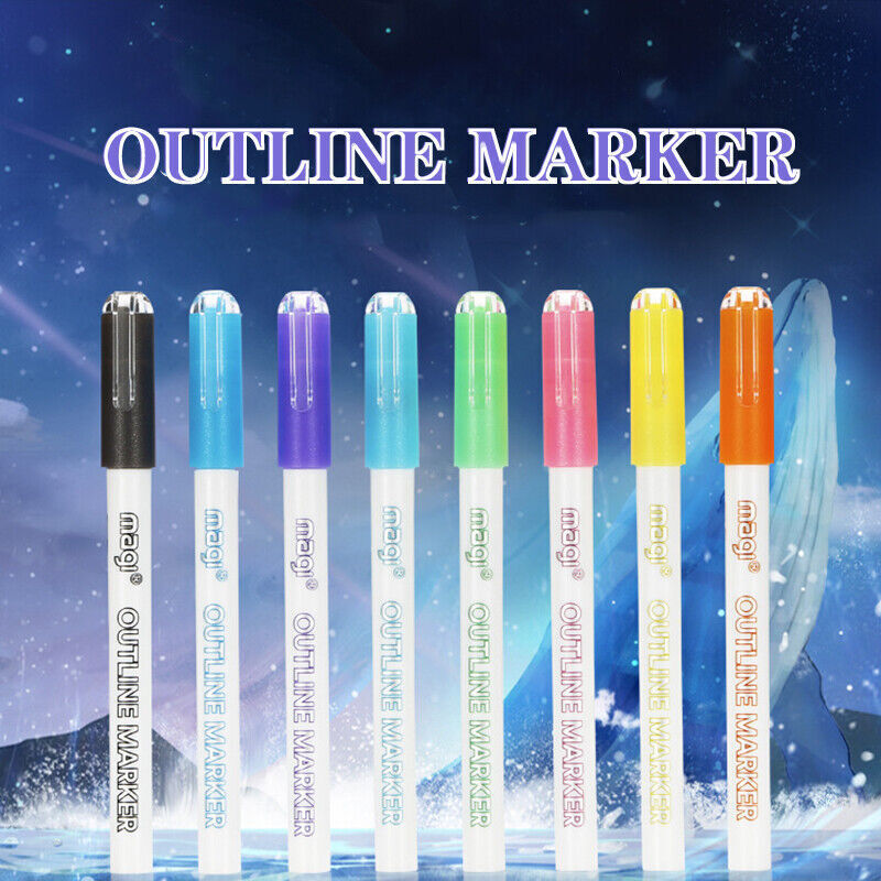 8PCS Multicolored Super Squiggles Outline Marker Pen Set