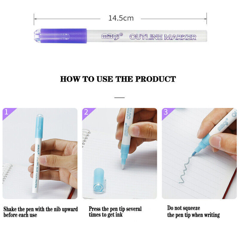 8PCS Multicolored Super Squiggles Outline Marker Pen Set