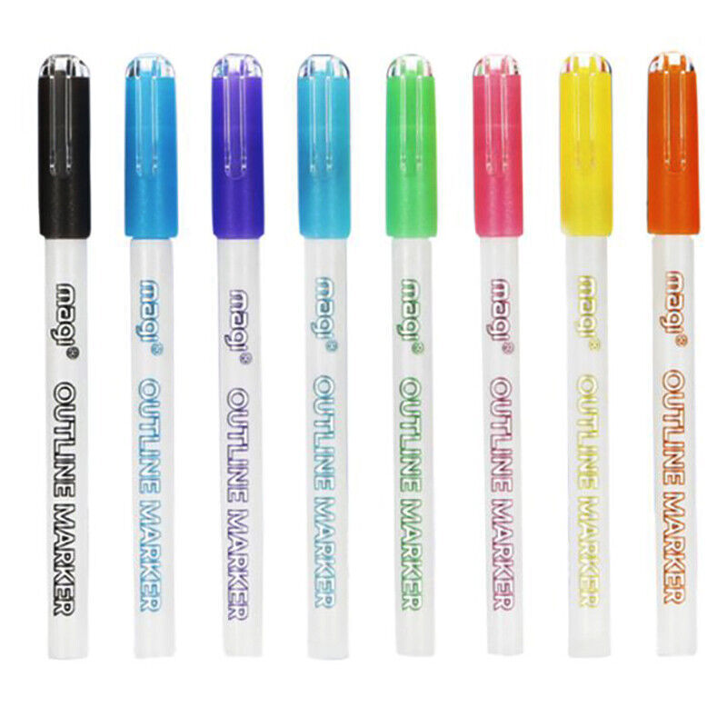 8PCS Multicolored Super Squiggles Outline Marker Pen Set