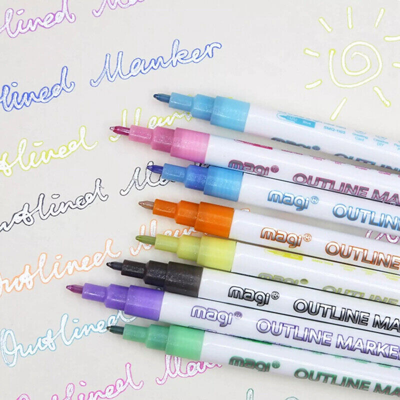 8PCS Multicolored Super Squiggles Outline Marker Pen Set