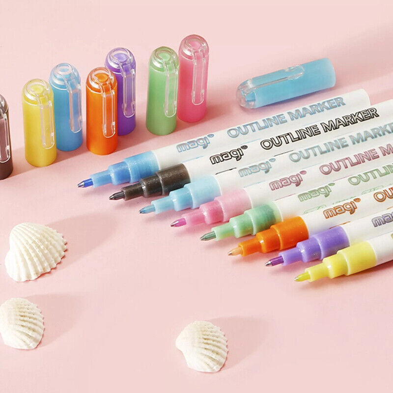 8PCS Multicolored Super Squiggles Outline Marker Pen Set