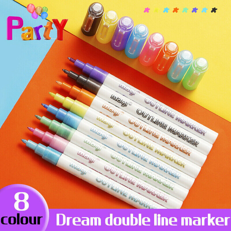 8PCS Multicolored Super Squiggles Outline Marker Pen Set