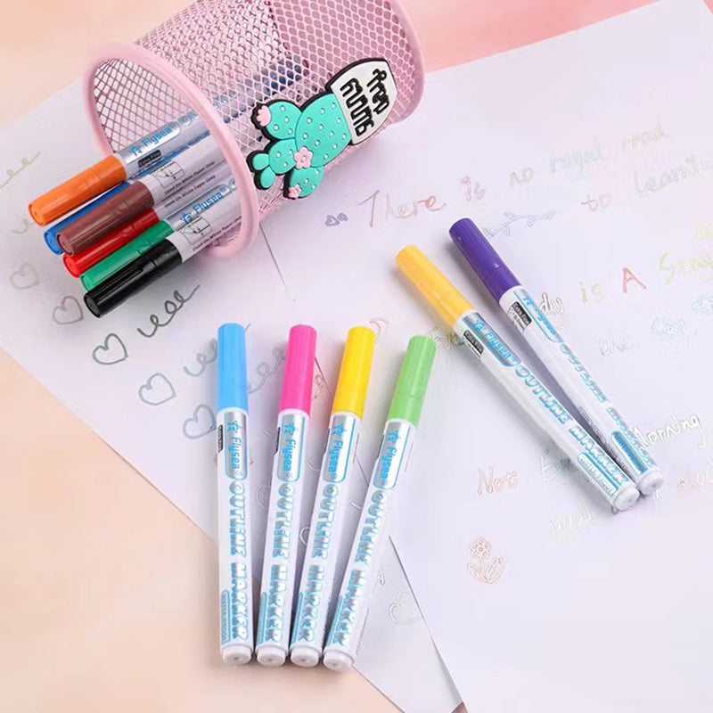 12 Colours Double Line Outline Marker Pens Water-Based