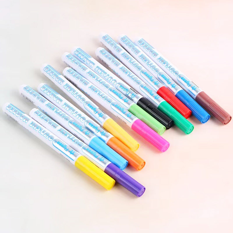 12 Colours Double Line Outline Marker Pens Water-Based