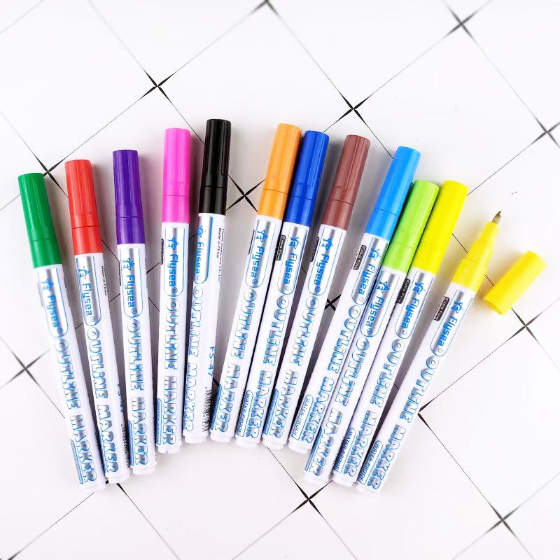 12 Colours Double Line Outline Marker Pens Water-Based