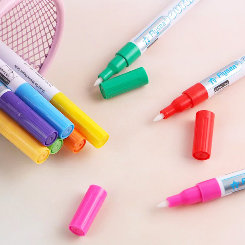 12 Colours Double Line Outline Marker Pens Water-Based