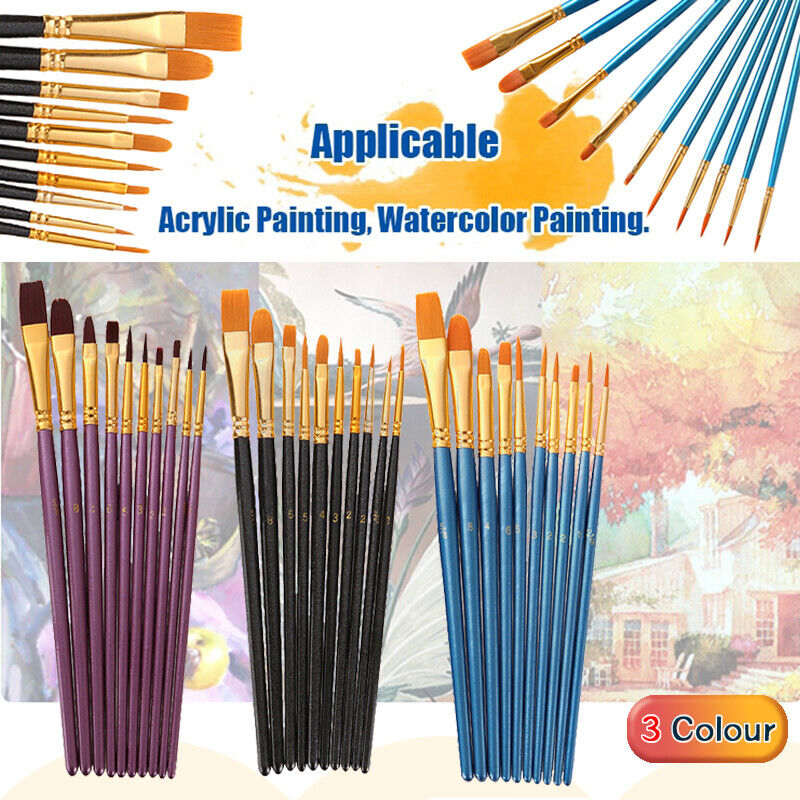 10 Pcs Artist Paint Brushes Set Nylon Bristle Wooden Handle