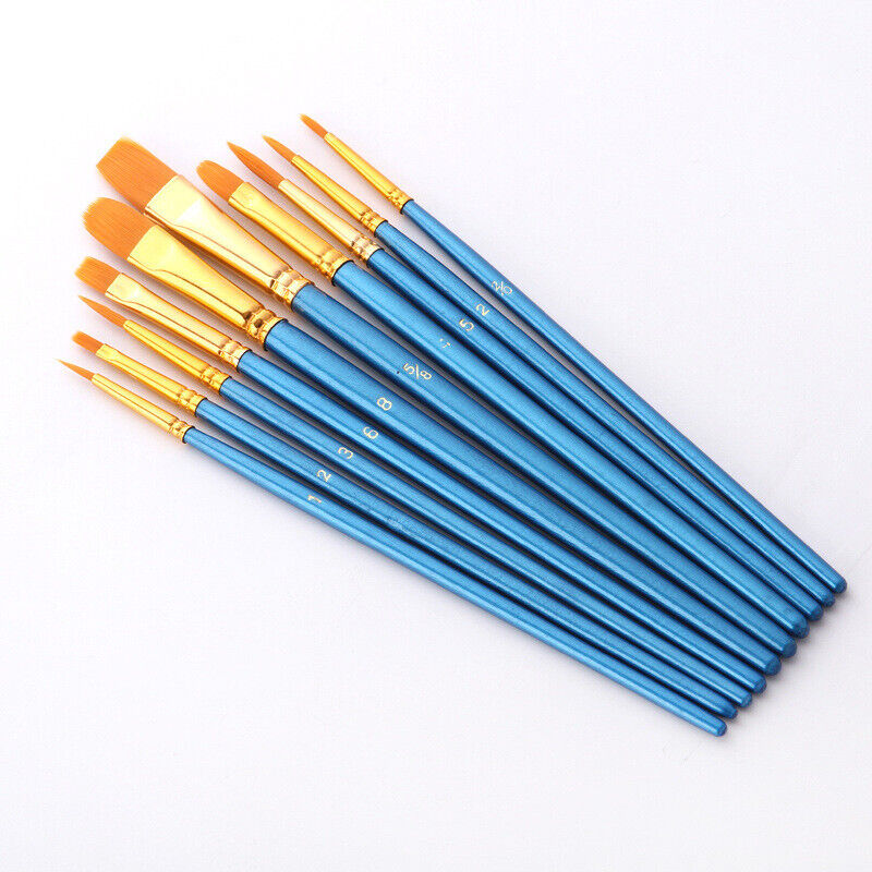 10 Pcs Artist Paint Brushes Set Nylon Bristle Wooden Handle