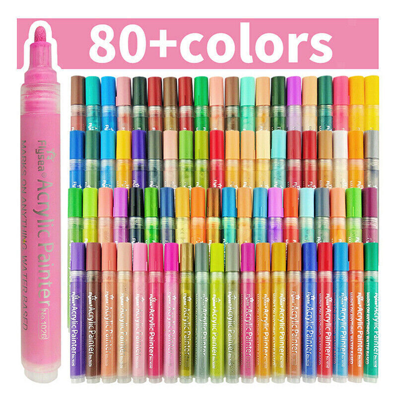 Flysea 12/24/80 Pcs Acrylic Paint Pens Water-Based 2–3 mm