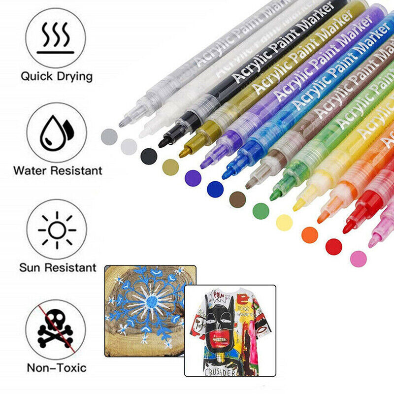 Flysea 12/24/80 Pcs Acrylic Paint Pens Water-Based 2–3 mm