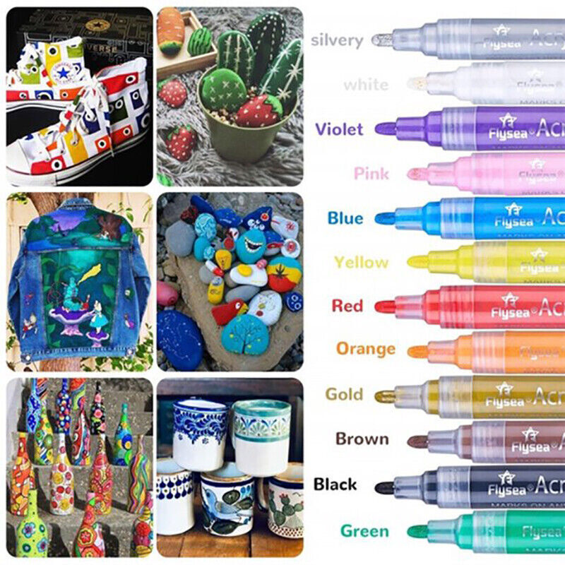 Flysea 12/24/80 Pcs Acrylic Paint Pens Water-Based 2–3 mm