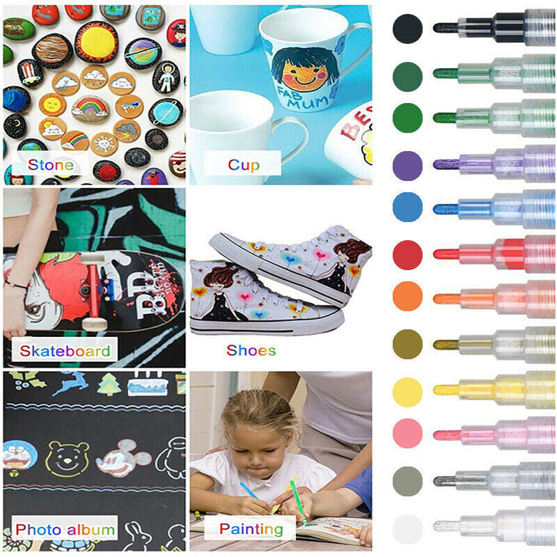 Flysea 12/24/80 Pcs Acrylic Paint Pens Water-Based 2–3 mm