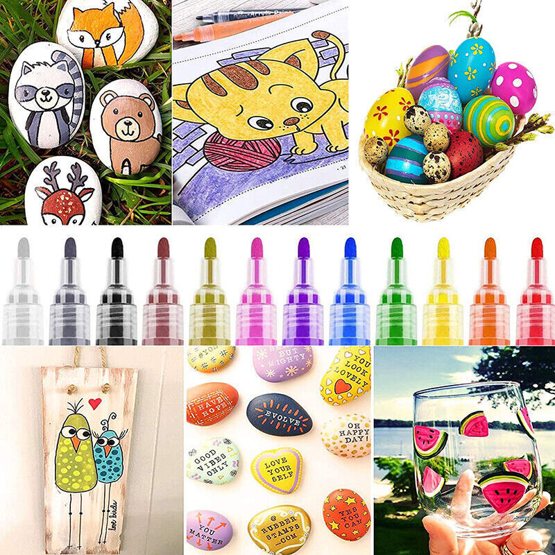 Flysea 12/24/80 Pcs Acrylic Paint Pens Water-Based 2–3 mm