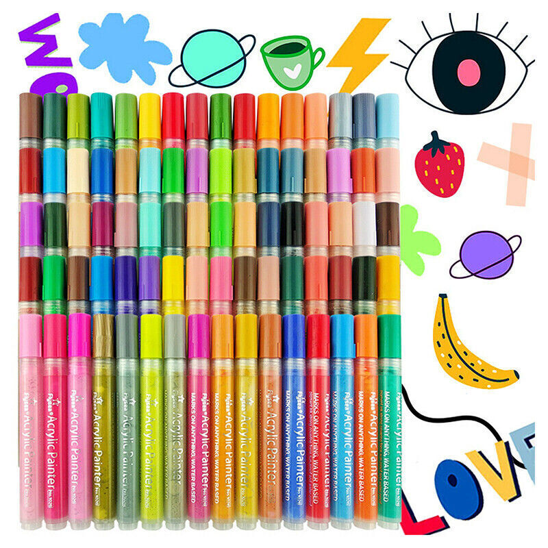 Flysea 12/24/80 Pcs Acrylic Paint Pens Water-Based 2–3 mm