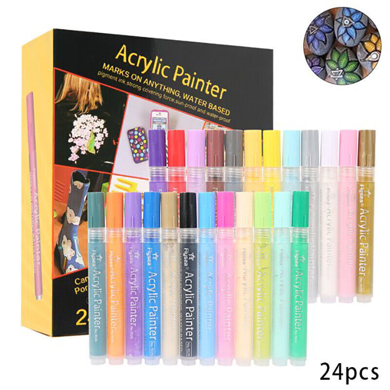 Flysea 12/24/80 Pcs Acrylic Paint Pens Water-Based 2–3 mm