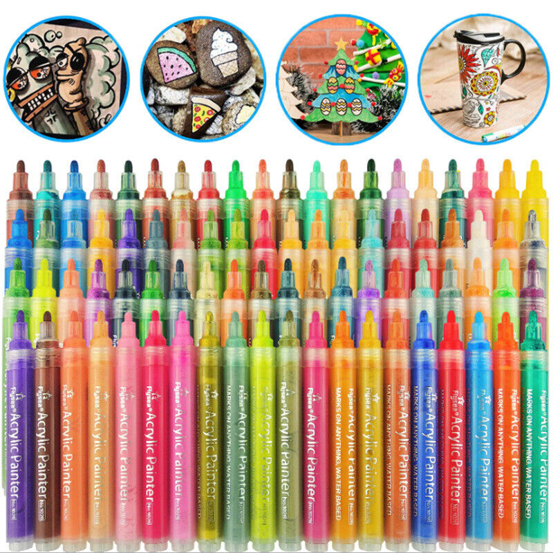 Flysea 12/24/80 Pcs Acrylic Paint Pens Water-Based 2–3 mm