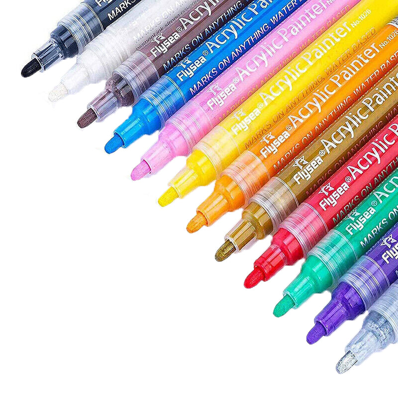 Flysea 12/24/80 Pcs Acrylic Paint Pens Water-Based 2–3 mm