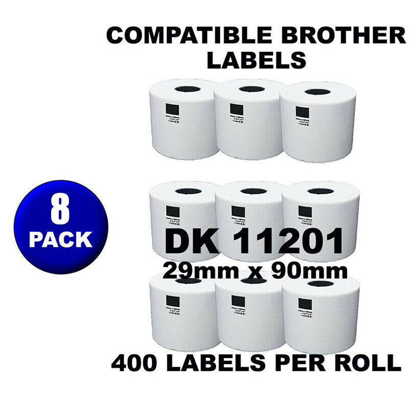 8 Rolls Thermal Label Paper White Continuous Sticker Set