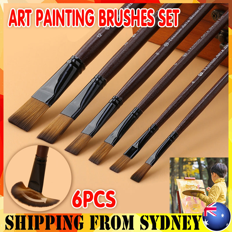 6 Pcs Art Paint Brush Set Nylon Brushes for Acrylic Oil Watercolor