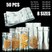 50pcs Mylar Stand Up Zip Lock Food Bags