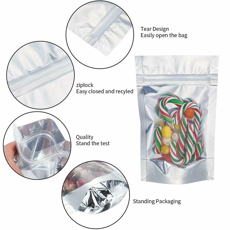 50pcs Mylar Stand Up Zip Lock Food Bags
