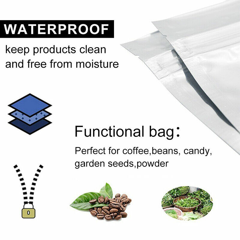 50pcs Mylar Stand Up Zip Lock Food Bags