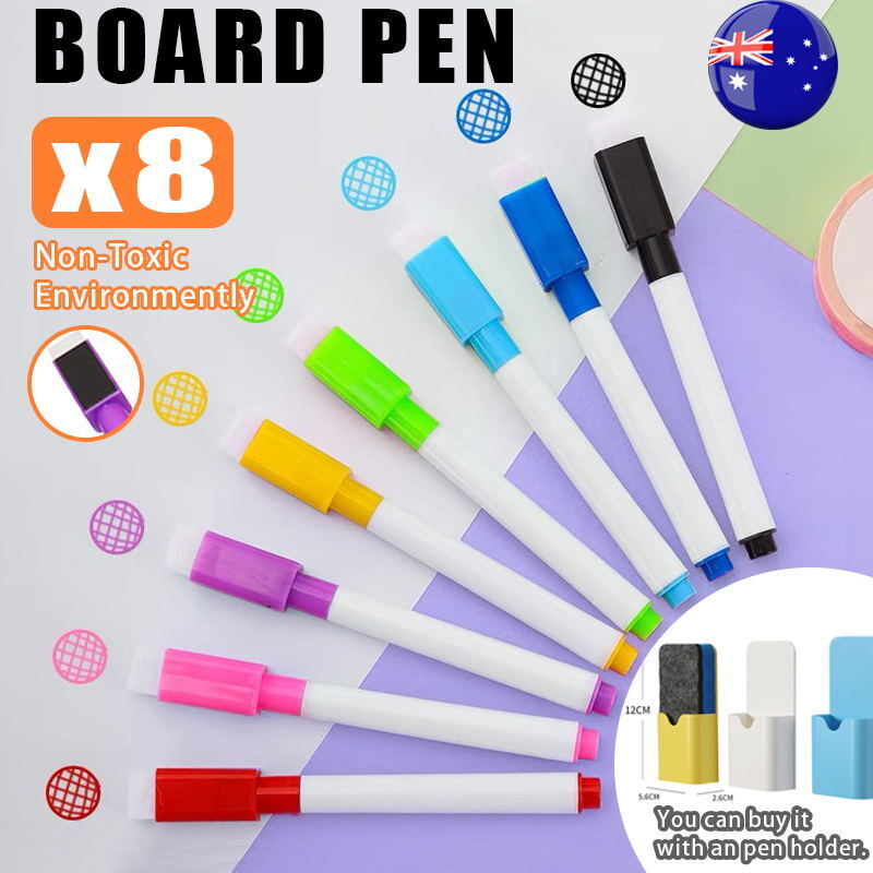 8PCS Magnetic Whiteboard Marker Pens with Eraser Lid