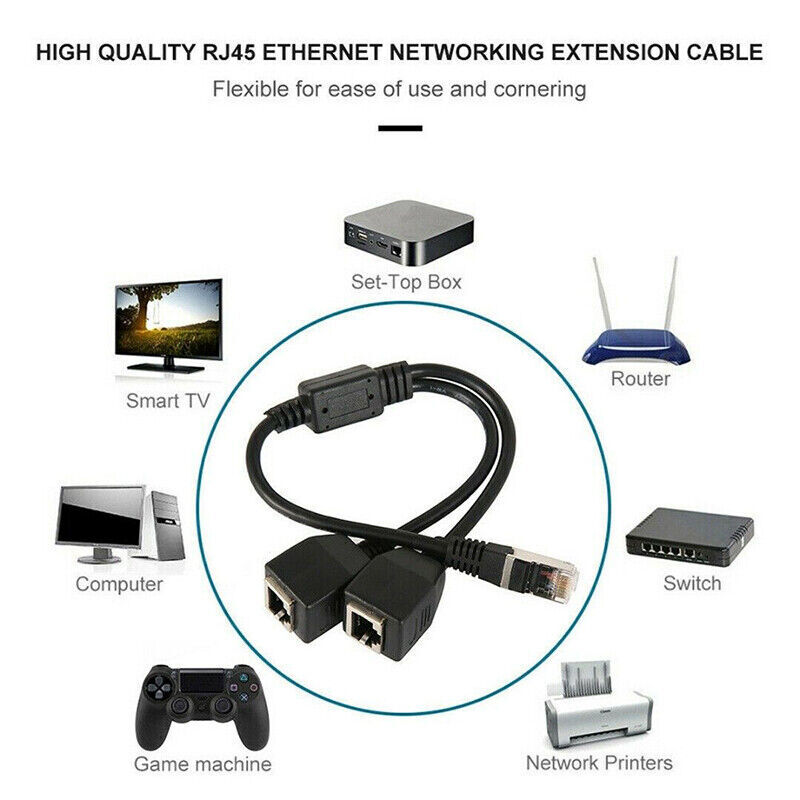 RJ45 Cat6 Ethernet Splitter 1 Male to 2 Female