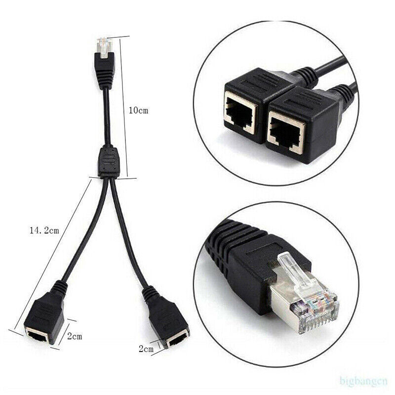 RJ45 Cat6 Ethernet Splitter 1 Male to 2 Female
