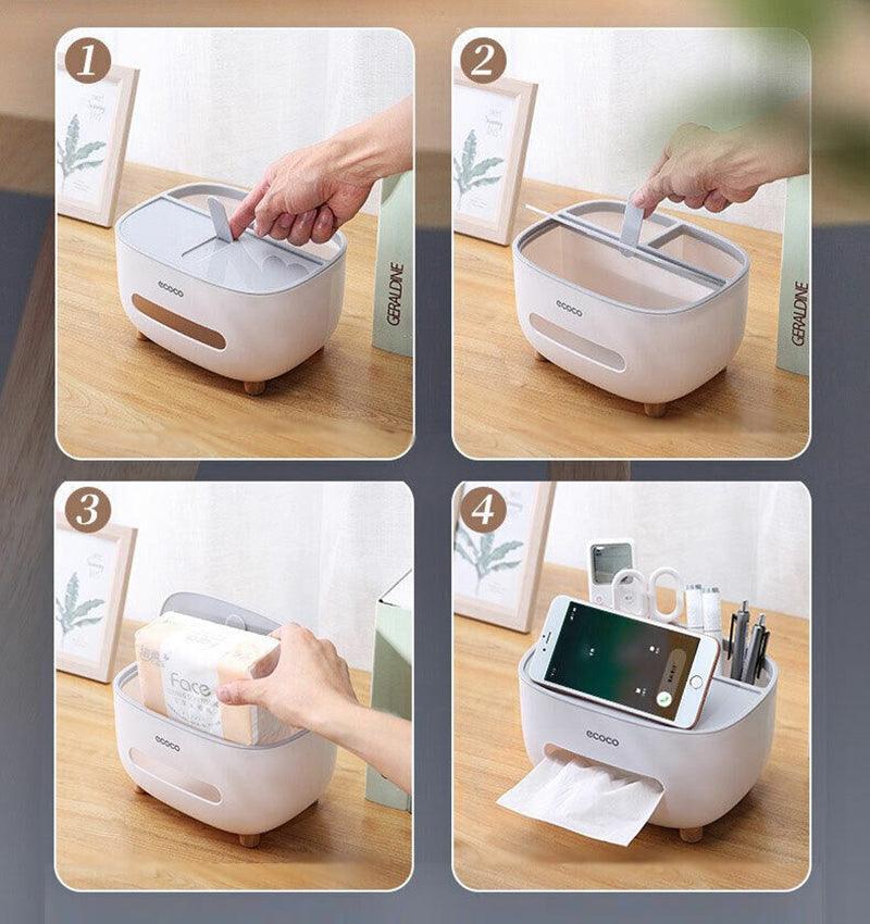 Tissue Box Cover with Storage for Home and Car