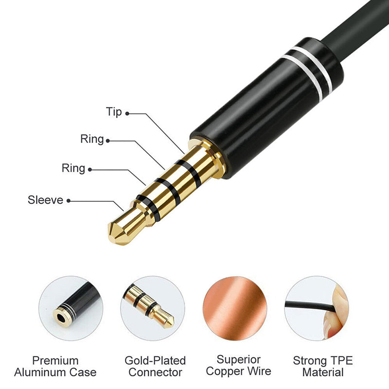 3.5mm AUX Cable Mic Audio Splitter Headphone Adapter