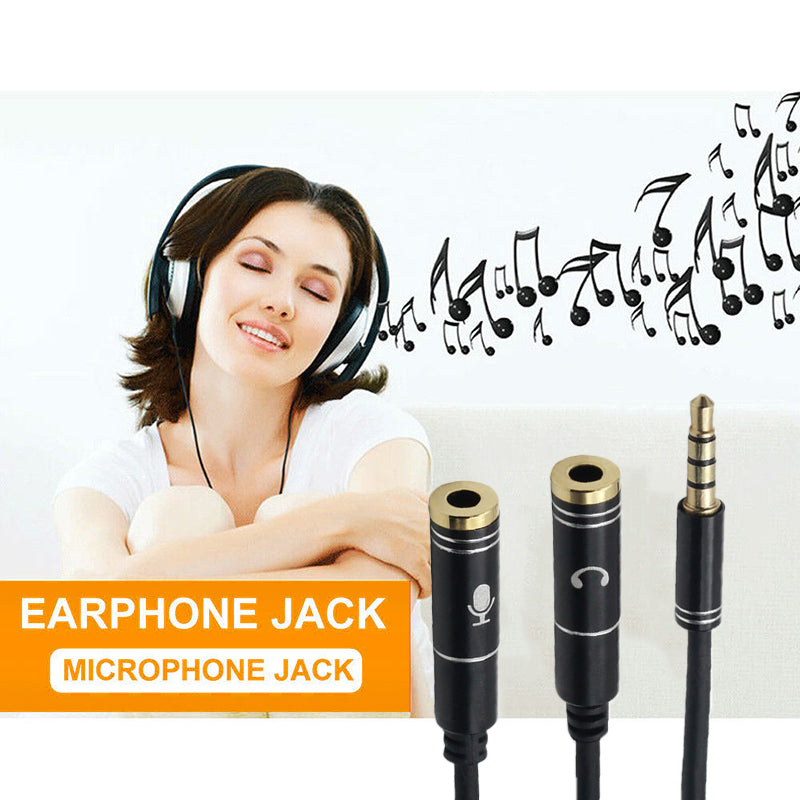 3.5mm AUX Cable Mic Audio Splitter Headphone Adapter