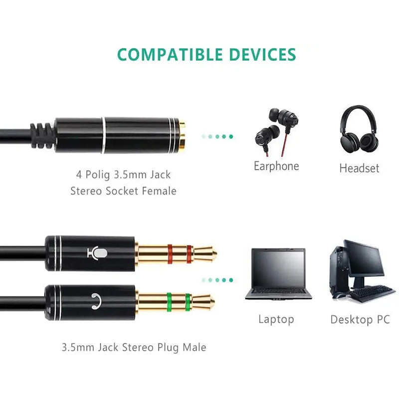 3.5mm AUX Cable Mic Audio Splitter Headphone Adapter