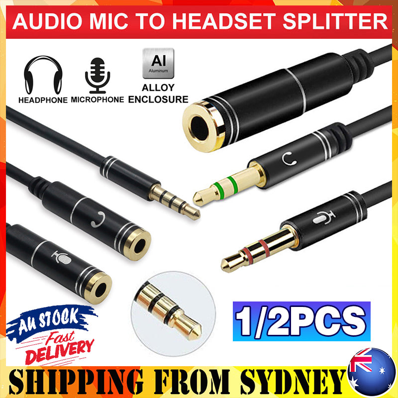 3.5mm AUX Cable Mic Audio Splitter Headphone Adapter