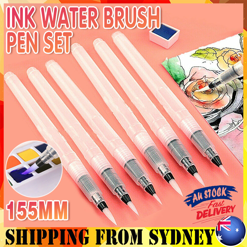 6x Artist Ink Water Brush Pen Set for Watercolor Calligraphy Painting Drawing