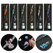 Glass Dip Pen Writing Set Floral Pattern with Ink