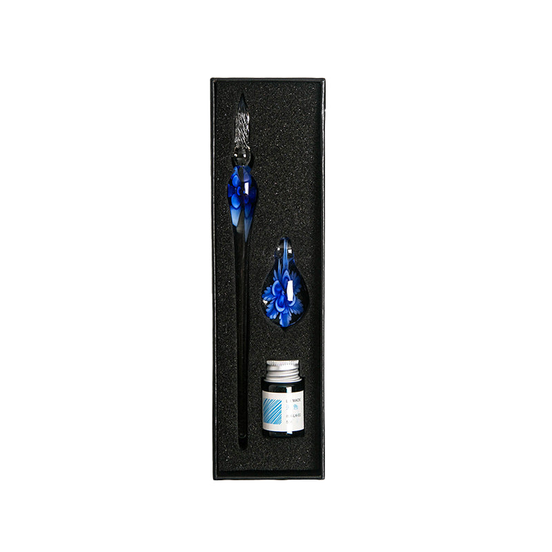 Glass Dip Pen Writing Set Floral Pattern with Penholder and Ink