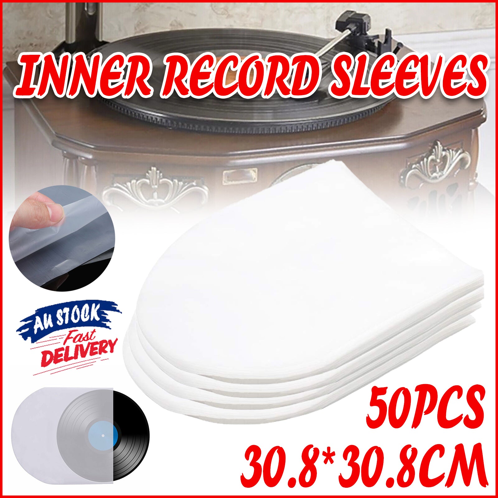 50 Pcs Vinyl Record Inner Sleeves Protective Dustproof