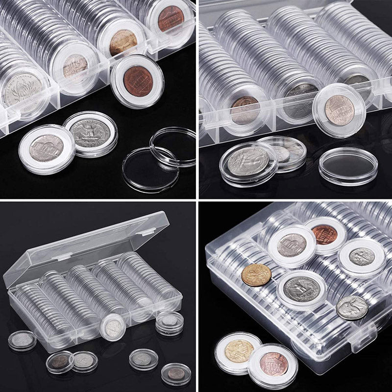 100 Pcs Round Coin Capsule Box Multi-Size Storage