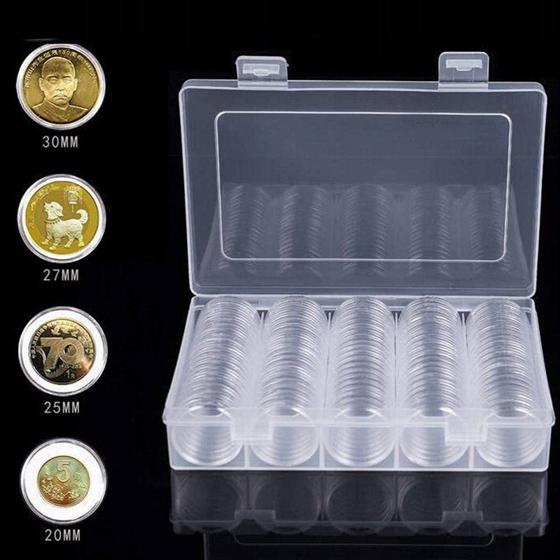 100 Pcs Round Coin Capsule Box Multi-Size Storage