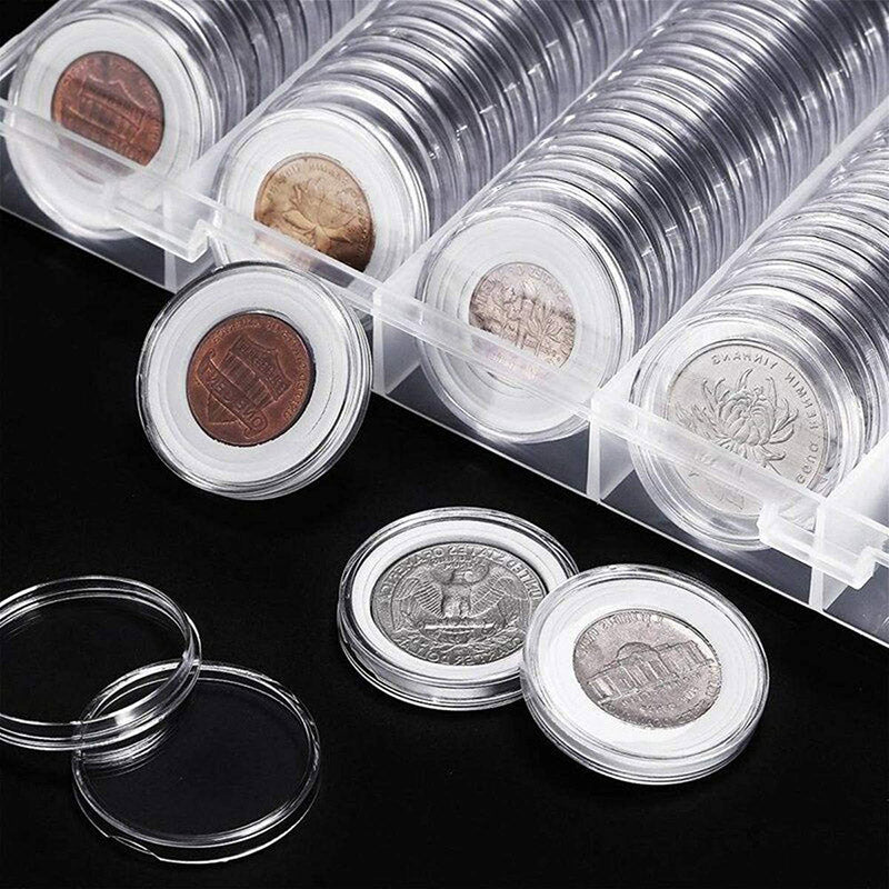100 Pcs Round Coin Capsule Box Multi-Size Storage