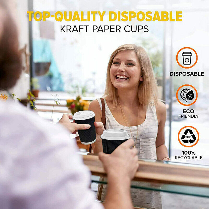 50–500 Pcs Disposable Coffee Cups Triple Wall Black Takeaway