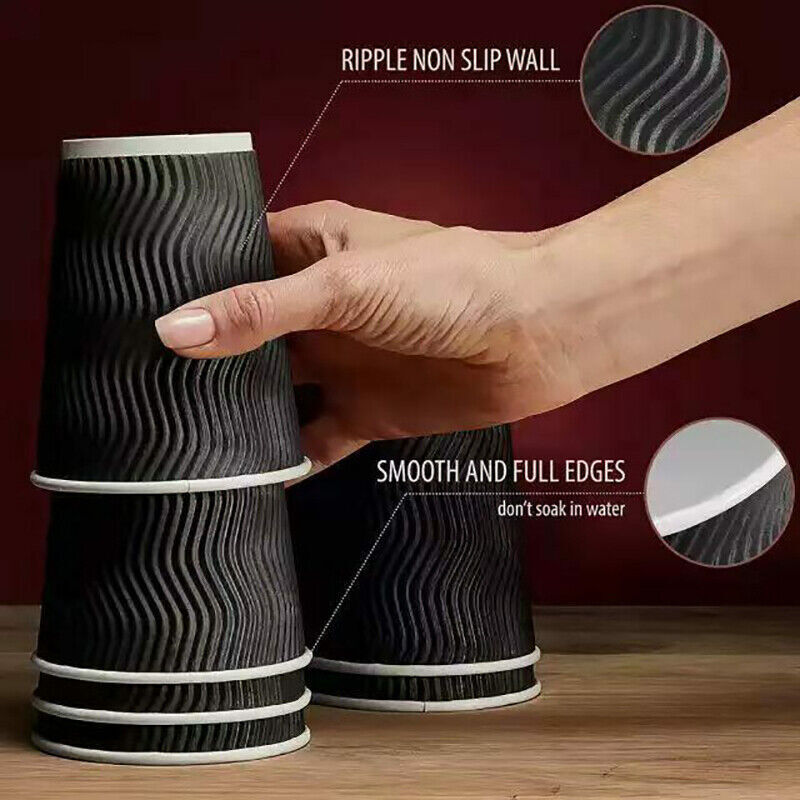 50–500 Pcs Disposable Coffee Cups Triple Wall Black Takeaway