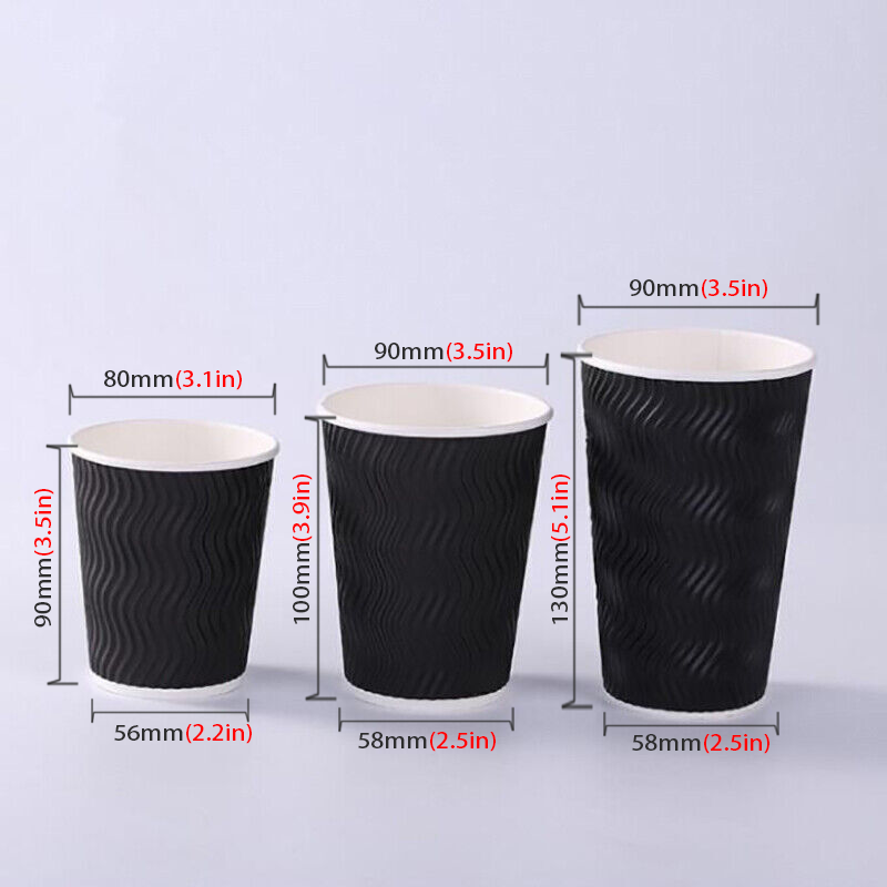 50–500 Pcs Disposable Coffee Cups Triple Wall Black Takeaway