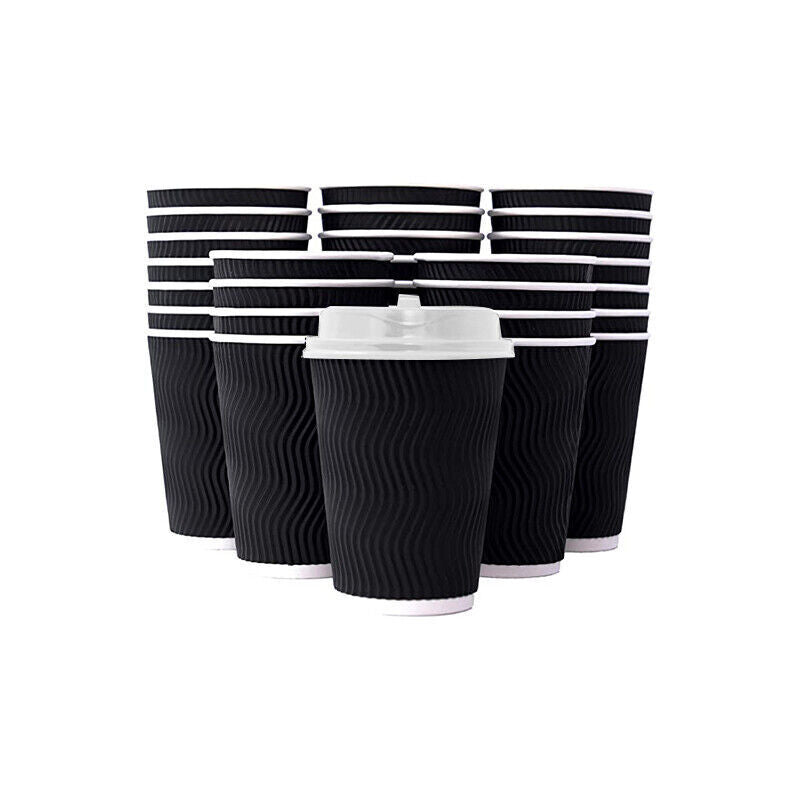 50–500 Pcs Disposable Coffee Cups Triple Wall Black Takeaway