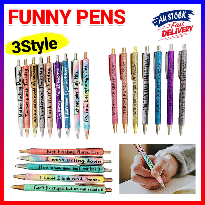 10 Pcs Funny Swear Word Pen Set Weekday Vibes Glitter Pen Office Gift