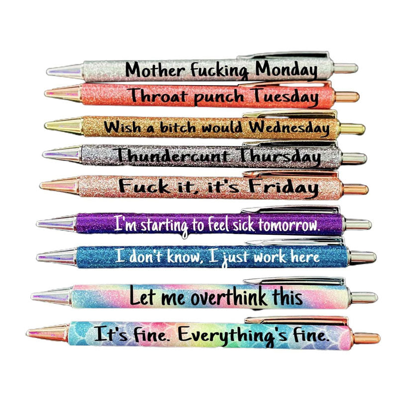 10 Pcs Funny Swear Word Pen Set Weekday Vibes Glitter Pen Office Gift