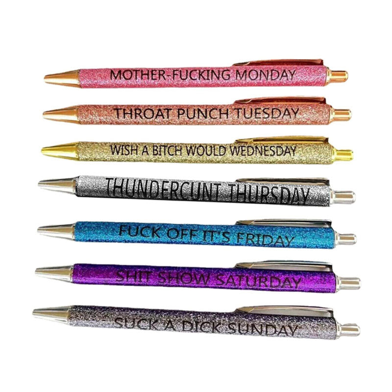 10 Pcs Funny Swear Word Pen Set Weekday Vibes Glitter Pen Office Gift