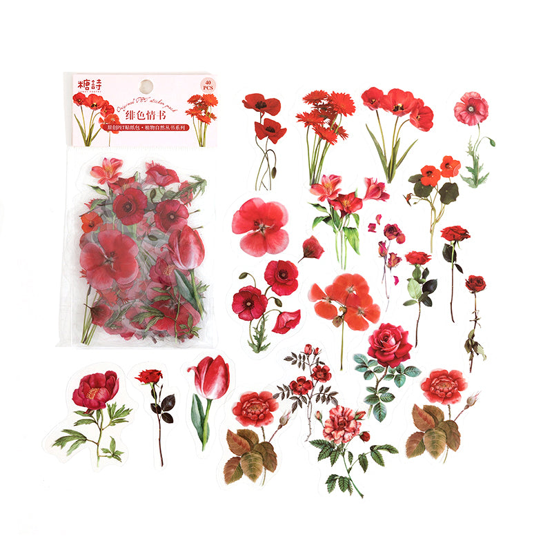 40 Pcs PET Transparent Flower Stickers Scrapbooking Set