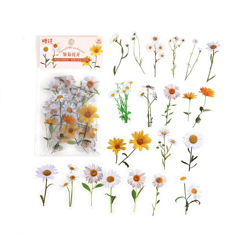 40 Pcs PET Transparent Flower Stickers Scrapbooking Set